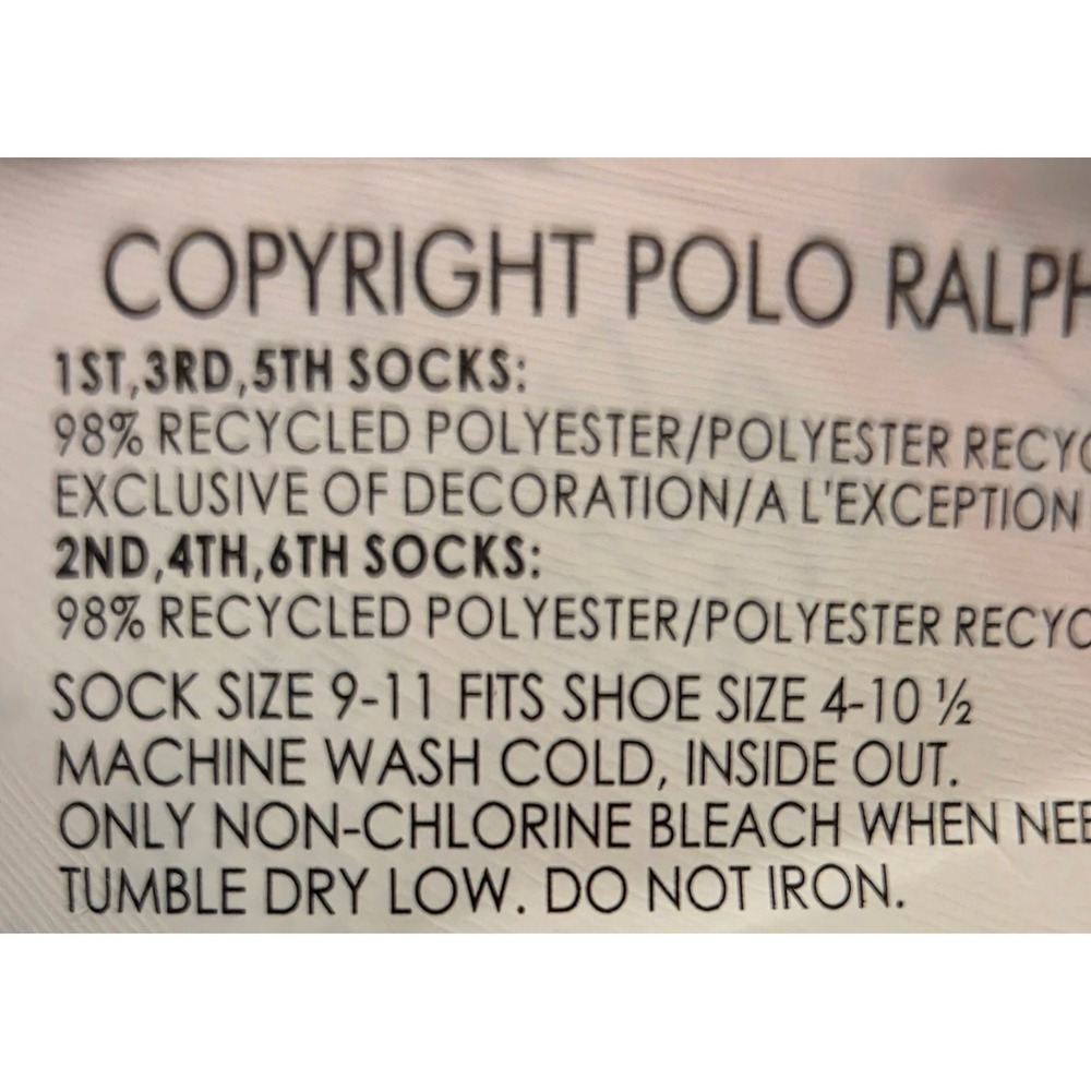 Polo Ralph Lauren Womens 6 Pair No Show Liner Socks Black White Pony 4-10.5 - Picture 4 of 7